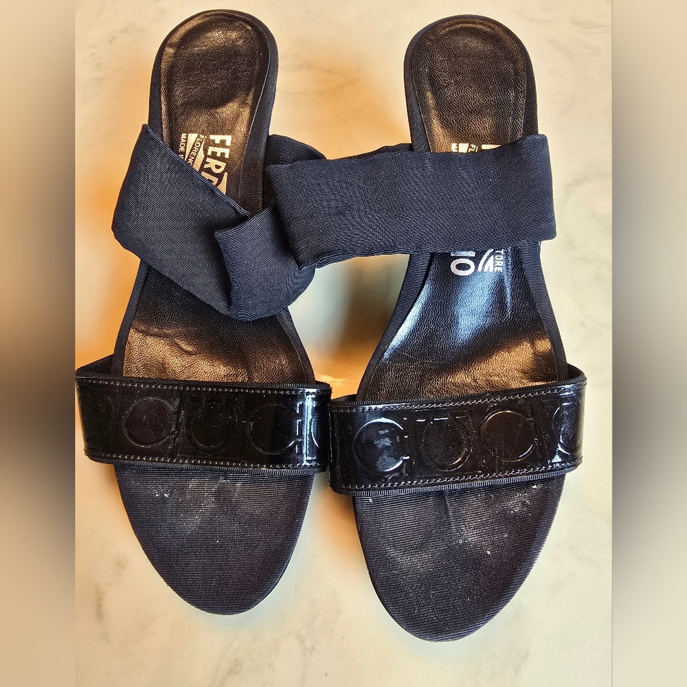 Salvatore Ferragamo Black Kitten Heel Sandals 7